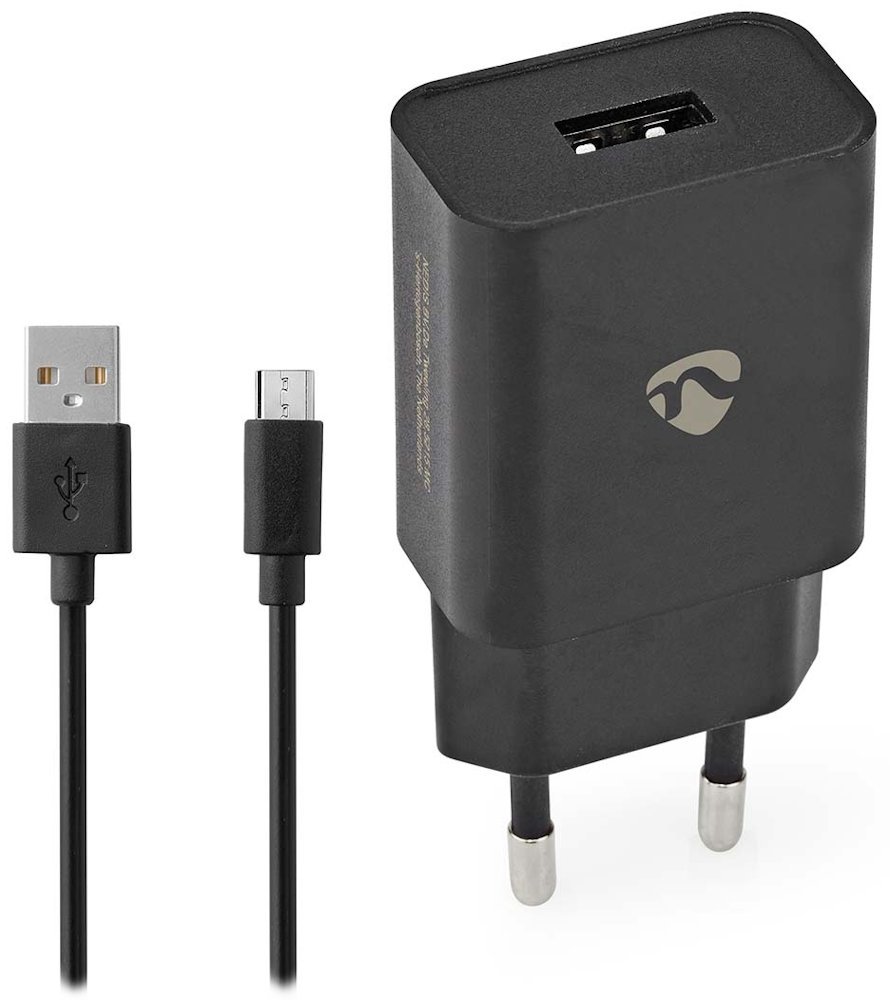 NEDIS síťová nabíječka/ 5 W/ 5 V/ 1 A/ USB-A/ černá/ micro USB kabel 1m WCHAM105ABK