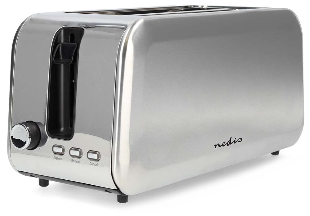 NEDIS topinkovač/ 2 otvory/ 7 úrovní nastavení/ funkce rozmrazování/ hliník/ 1450 W/ stříbrný KABT400AL