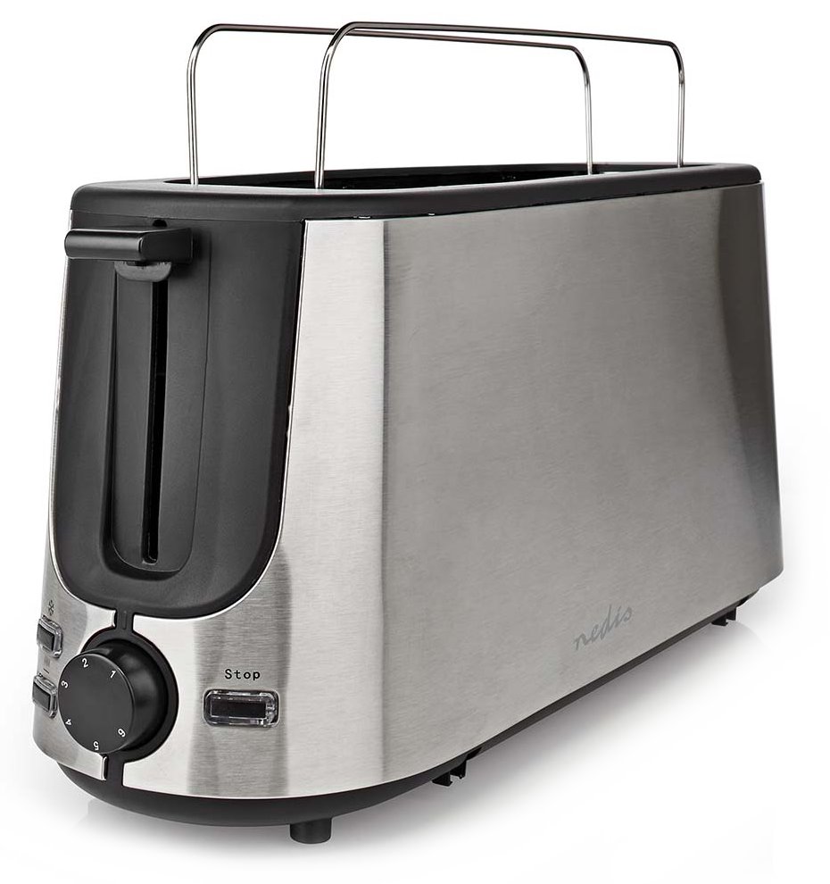 NEDIS topinkovač/ spotřeba 1000 W/ 1 slot/ 6 úrovní zhnědnutí/ funkce rozmrazování/ stojan/ řada nerez/ hliní KABT310EAL