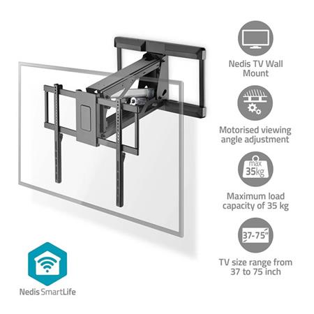 Nedis TVWM5850BK - Motorizovaný TV Držák - montáž na stěnu | 37 - 70 " | Max. 35 kg | Otočné | Dálkově ovládané | Černá