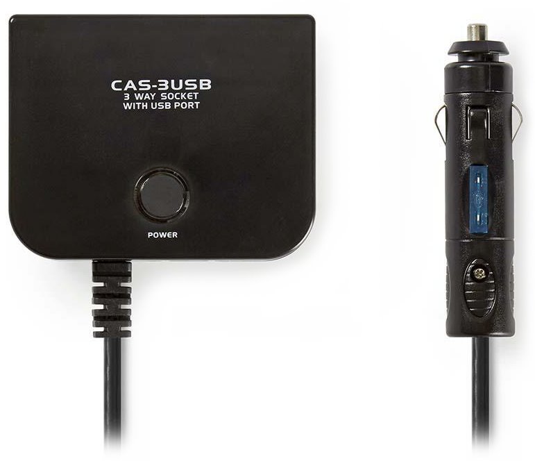 NEDIS univerzální DC/DC napájecí adaptér/ auto adaptér/ 180 W/ 4.0 A/ 3x 12 V DC zásuvka/ USB/ černý DCPA001