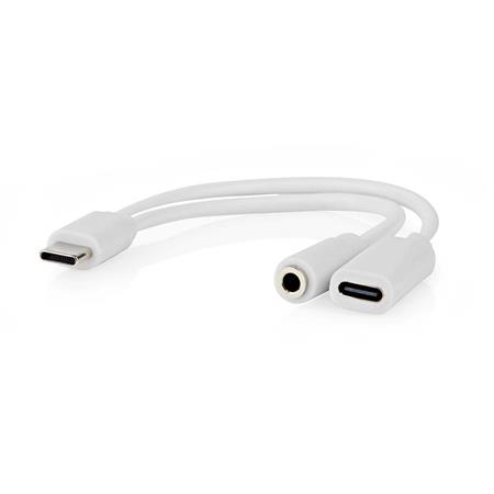 NEDIS USB-C adaptér/ USB-C zástrčka - USB-C zásuvka / 3,5 mm jack zásuvka/ bílý/ blistr/ 10 cm CCGB64922WT01