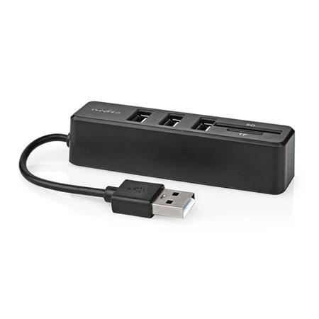 NEDIS USB hub/ zástrčka USB-A/ zásuvka USB-A/ 3 porty/ napájení z USB/ SD & MicroSD/ 3x USB/ černý CCGB60250BK01