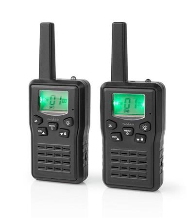 NEDIS vysílačka/ dosah 10 km/ 8 kanálů/ UHF/ VOX/ LED světlo/ nabíjecí základna/ micro USB/ 2 kusy/ černá WLTK1010BK