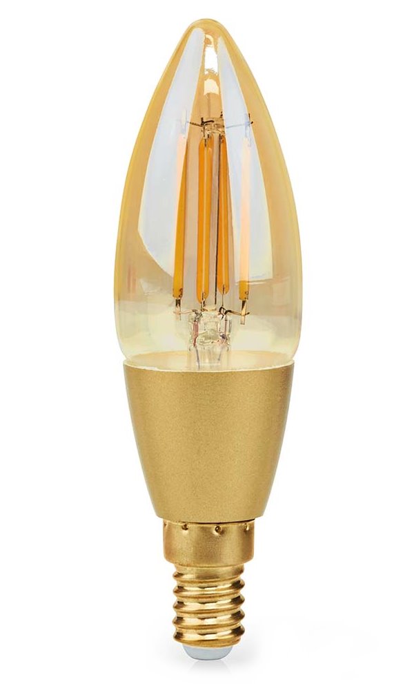 NEDIS Wi-Fi chytrá LED žárovka s vláknem/ E14/ svíčka/ 4,9W/ 230V/ 470lm/ teplá bílá/ 1800 - 3000K/ stmívat WIFILRF10C37