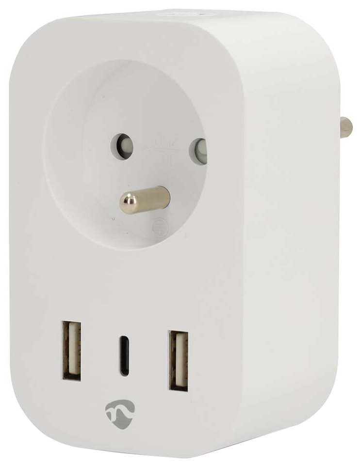 NEDIS Wi-Fi chytrá zásuvka/ měřič spotřeby/ 16A/ francouzský typ E/ IP21/ 3680 W/ 1x USB-C/ 2x USB/ bílá WIFIP151EWT