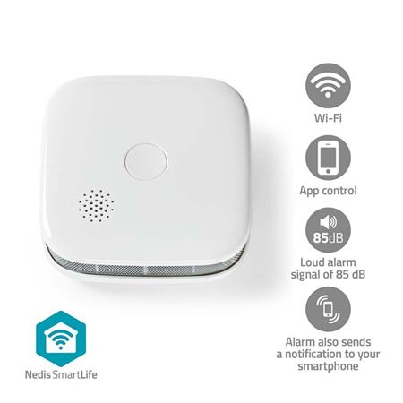 NEDIS Wi-Fi chytrý detektor kouře/ napájení z baterie/ hlasitost 85 dB/ výdrž snímače 10 let/ Android & iOS/ WIFIDS21WT