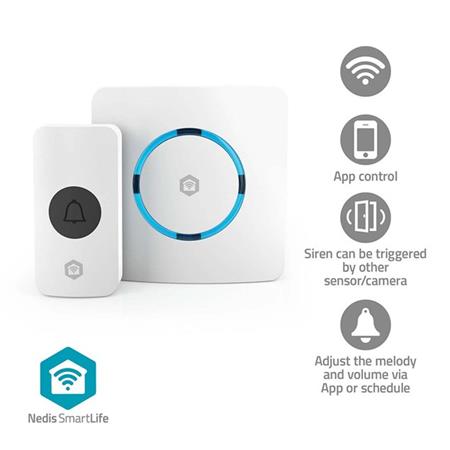 Nedis WIFIDB11CWT - SmartLife Zvonek| RF, frequency 433 Mhz / Wi-Fi | Síťové napájení 100 - 240V| Nastavitelná hlasitos