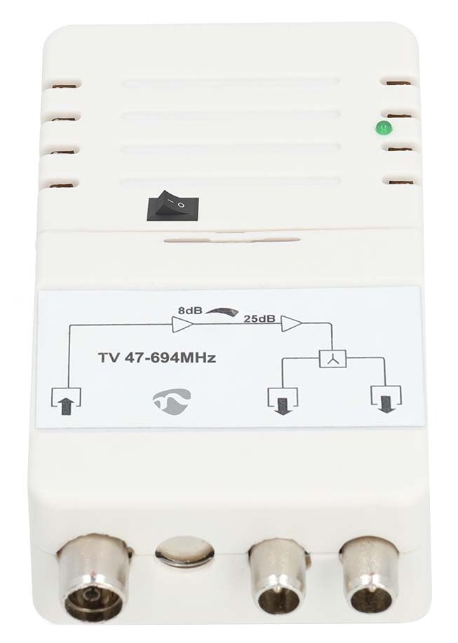 NEDIS zesilovač CATV/ maximální zesílení 25 dB/ 47 - 694 MHz/ 2 výstupy/ konektor IEC/ bílý SAMP42222WT