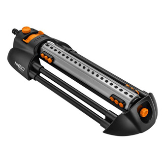 NEO TOOLS oscilačný postrekovač, 20 trysiek pre plochu až 16x20m, 1/2" i 3/4", oranžovo-čierny, 15- 15-772