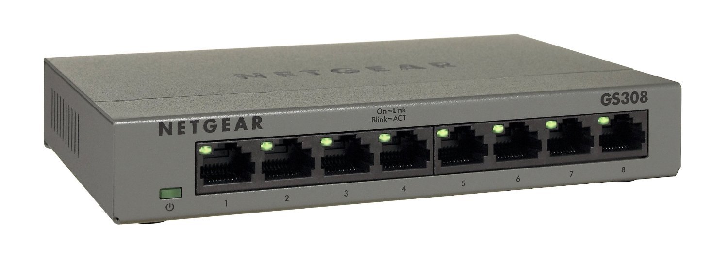 NETGEAR GS308 - Přepínač - neřízený - 8 x 10/100/1000 - desktop, pro připevnění na zeď GS308-300PES