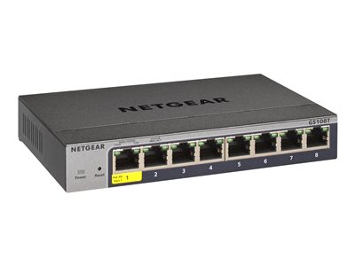 NETGEAR Pro GS108Tv3 - Přepínač - inteligentní - 8 x 10/100/1000 - desktop, pro připevnění na zeď - GS108T-300PES