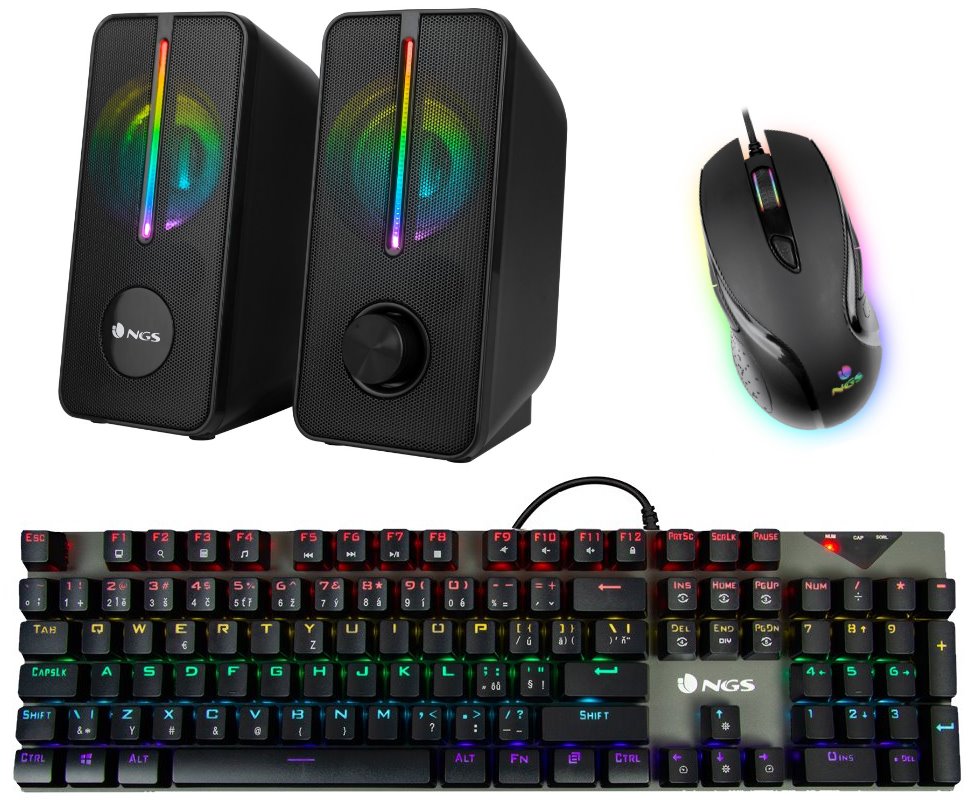 NGS HERNÍ KIT/ Mechanická klávesnice/ 2.0 reproduktory/ Drátová herní myš s LED podsvícením NGS-GAME-KIT