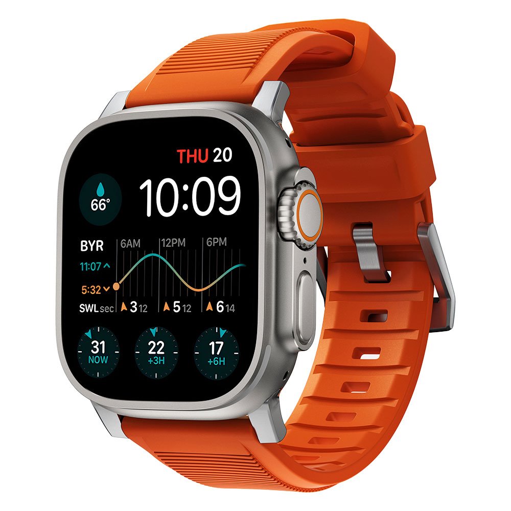 Nomad remienok Rugged Strap pre Apple Watch 44/45/49mm - Ultra Orange/Silver Hardware NM01287285