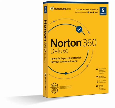 NORTON 360 DELUXE 50GB CZ 1uživatel pro 5 zařízení na 12 měsíců_Box 21415000