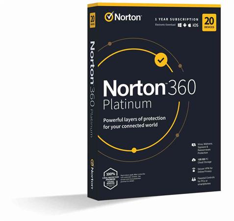 NORTON 360 PLATINUM 100GB CZ 1 uživatel 20 zařízení na 1 rok