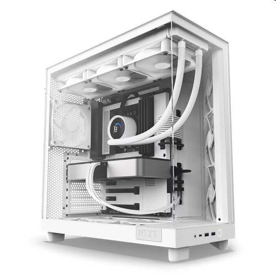 NZXT skříň H6 Flow dvoukomorová / MidT / 3x120mm fan / 2xUSB 3.2 / USB-C / prosklená bočnice i čelo / bílá CC-H61FW-01