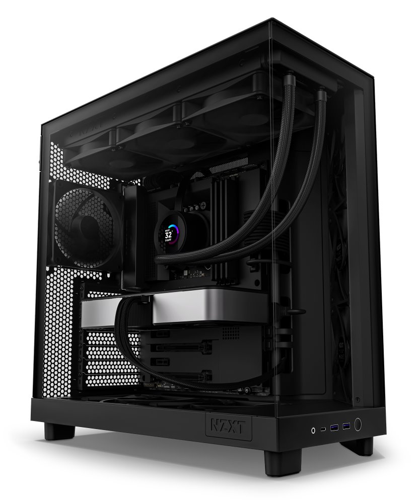 NZXT skříň H6 Flow dvoukomorová / MidT / 3x120mm fan / 2xUSB 3.2 / USB-C / prosklená bočnice i čelo / černá CC-H61FB-01