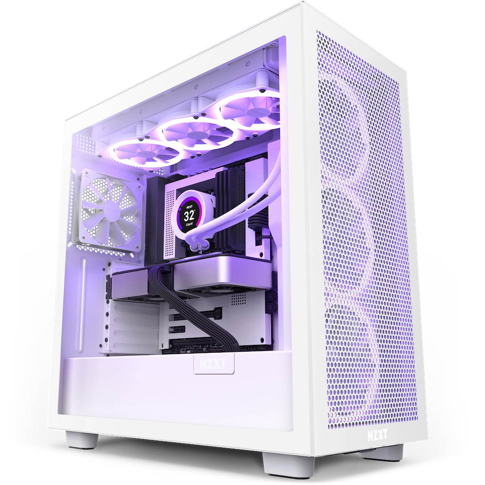 NZXT skříň H7 Flow edition / ATX / 2x 120 mm fan / USB-C / 2x USB / prosklená bočnice / mesh panel / bílá CM-H71FW-01