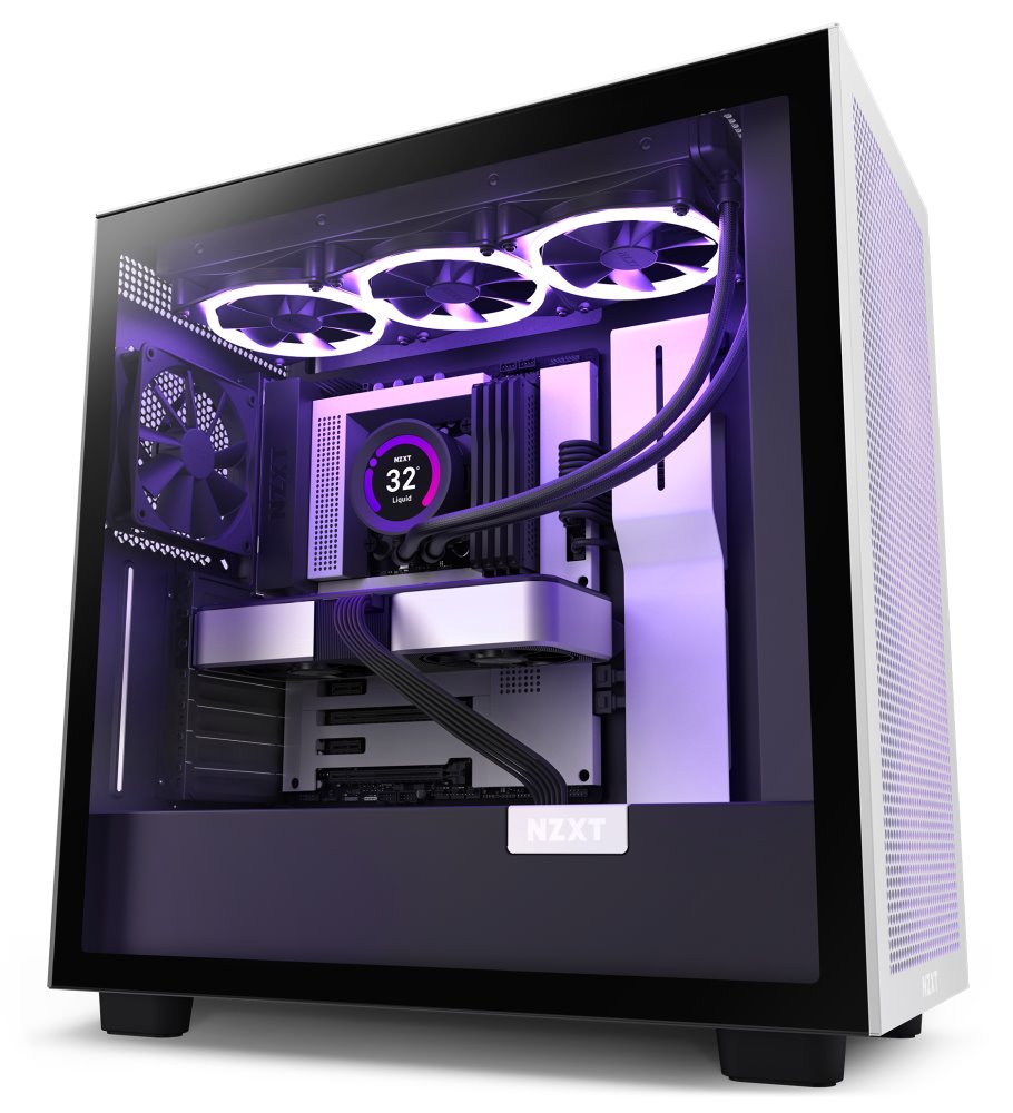 NZXT skříň H7 Flow edition / ATX / 2x 120 mm fan / USB-C / 2x USB / prosklená bočnice / mesh panel / bíločer CM-H71FG-01