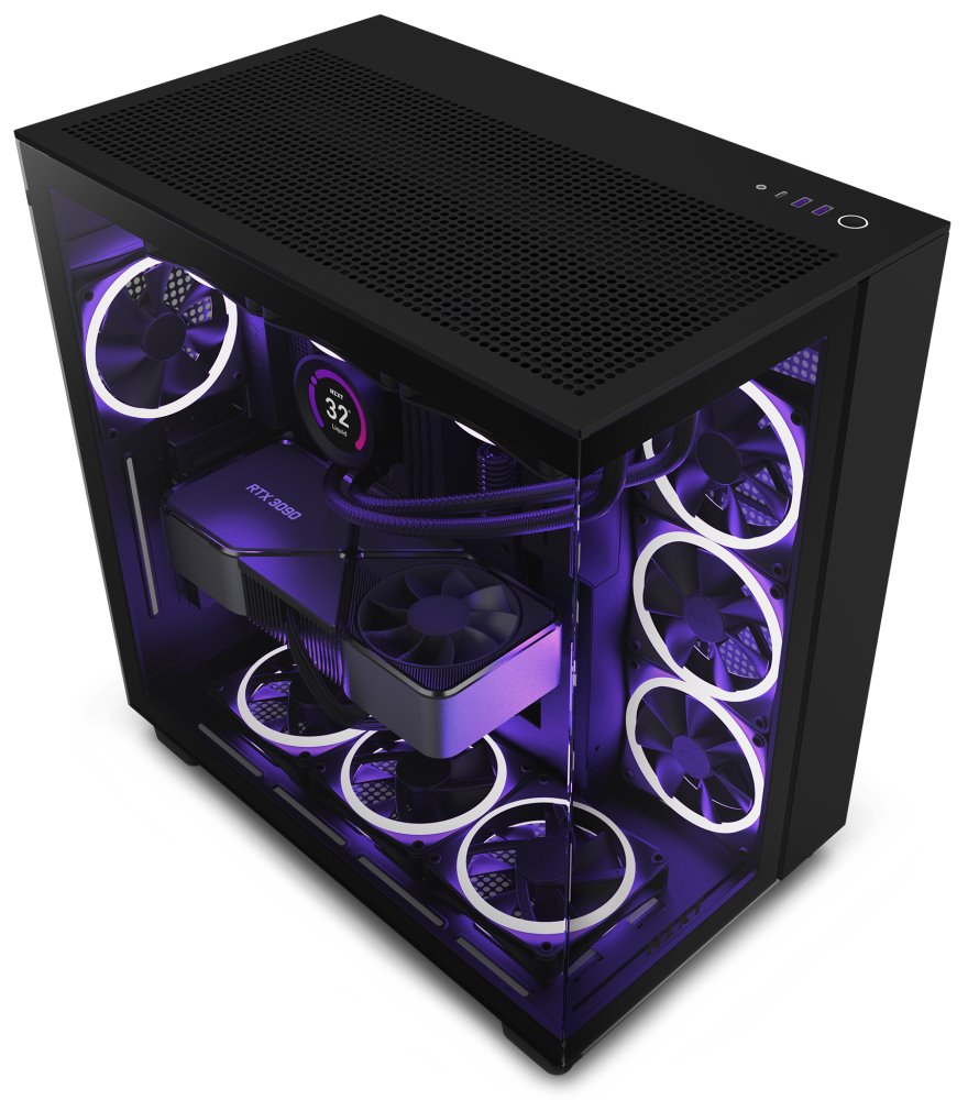 NZXT skříň H9 Flow dvoukomorová ATX / 4x120mm fan / až 10xfan / perforovaný top / proskl. bočnice, front / č CM-H91FB-01
