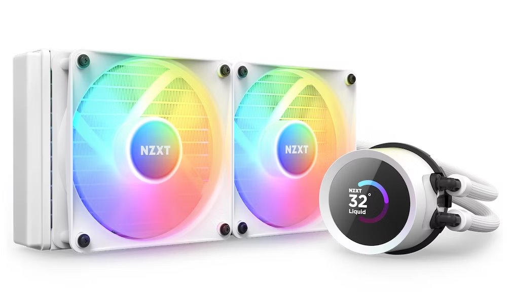 NZXT vodní chladič Kraken 240 RGB / 2x120mm fan / 4-pin PWM / LCD disp. / 6 let / bílý RL-KR240-W1