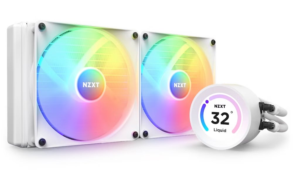 NZXT vodní chladič Kraken 280 ELITE RGB / 2x140mm RGB fan / 4-pin PWM / LCD disp. / 6 let / bílý RL-KR28E-W1
