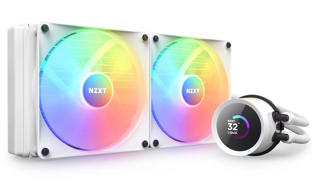 NZXT vodní chladič Kraken 280 RGB / 2x140mm fan / 4-pin PWM / LCD disp. / 6 let / bílý RL-KR280-W1