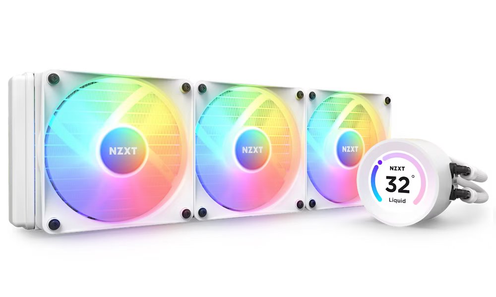 NZXT vodní chladič Kraken 360 ELITE RGB / 3x120mm RGB fan / 4-pin PWM / LCD disp. / 6 let / bílý RL-KR36E-W1