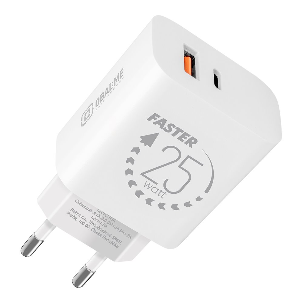 OBAL:ME Cestovní Nabíječka USB-A + USB-C 25W White 8596311273476