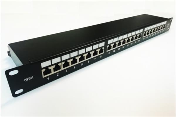 OEM patch panel 24port Cat6A, STP, blok 110, vyväz. lišta, 1U čierny 4043