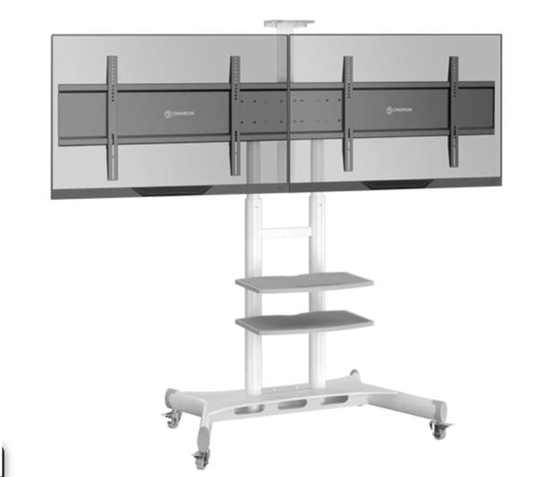 ONKRON DUAL TV mobilný stojan pre 2 ks 40-65" s policami, výškovo nastaviteľný, biely / 2 balenia TS1881DV-W