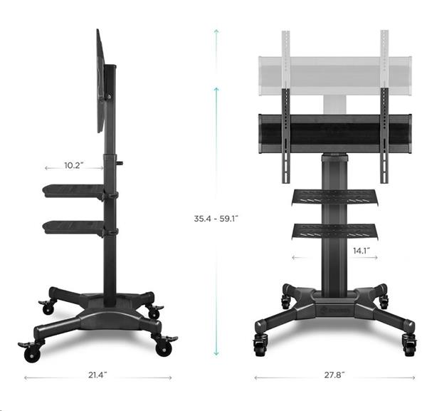 ONKRON TV mobilný stojan pre 32"-55", police, výškovo nastaviteľný, čierny TS2551-B