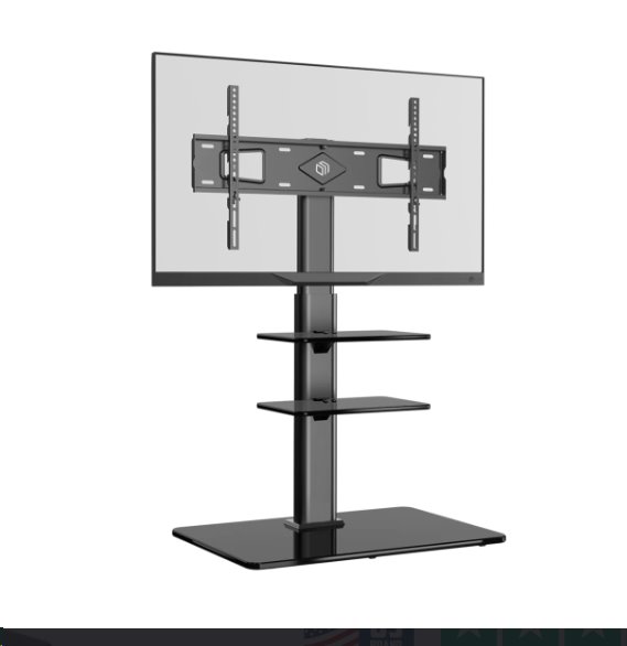 ONKRON Univerzálny podlahový TV stojan Sklenená základňa a police pre 32-65" TV do 30 kg, čierna VESA: 100x100 TS5550-B