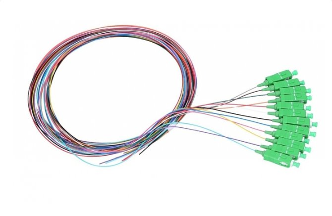 Optický pigtal 9/125, OS2, SC/APC, G657.A, 1m, 12 ks rôzne farby FOP-SM-SC/APC-12
