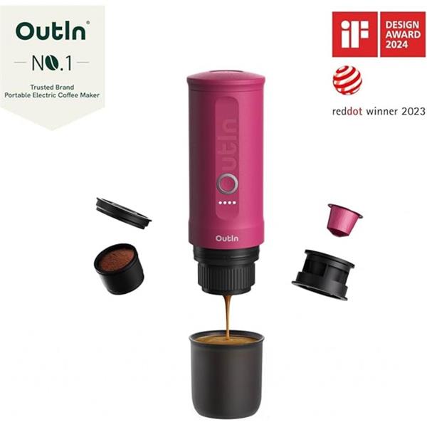 Outin Nano Prenosný espresso kávovar, farba Karmínovo červená OTEM-01-CR