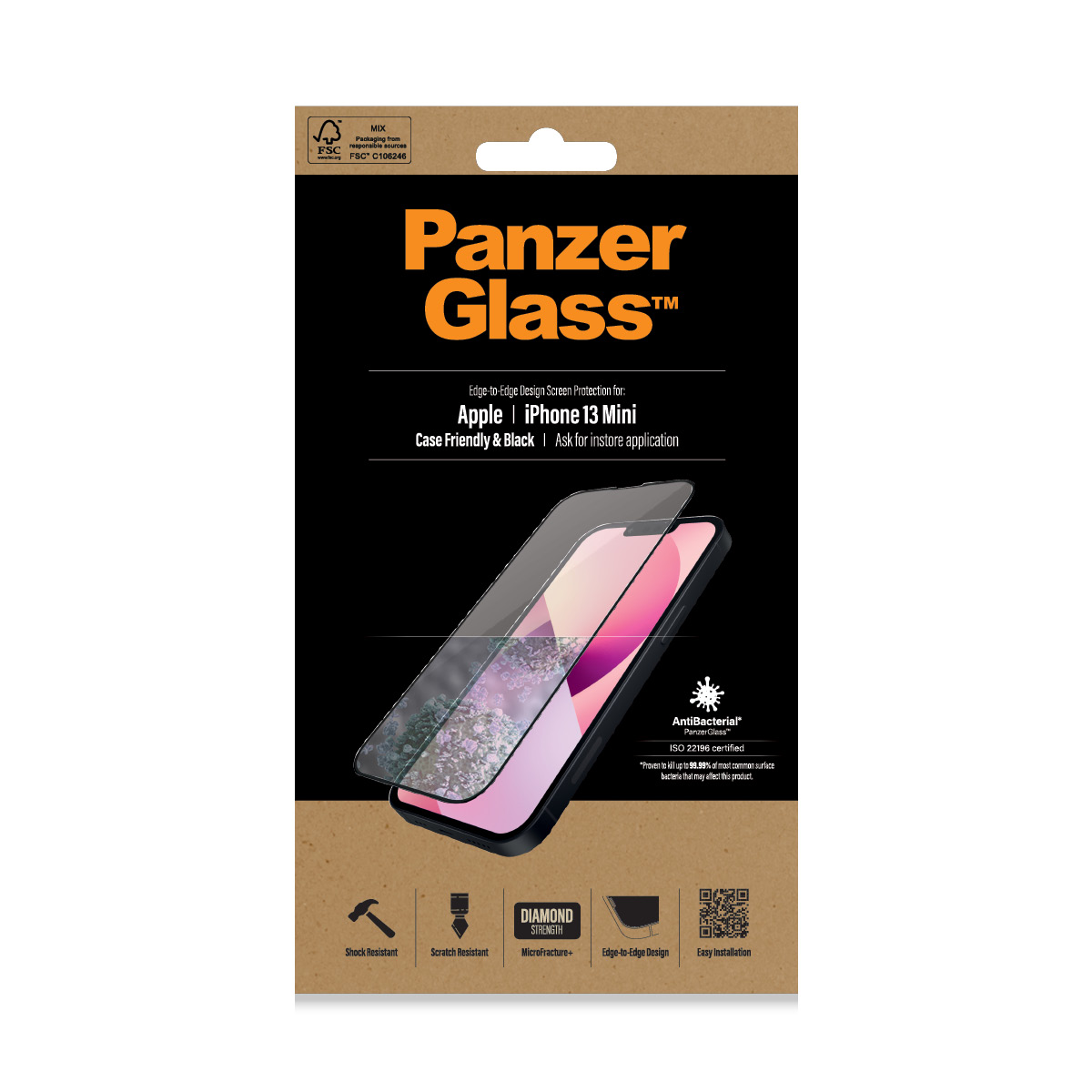 PanzerGlass ochranné sklo Friendly Case AB pre iPhone 13 mini - Black Frame PRO2744