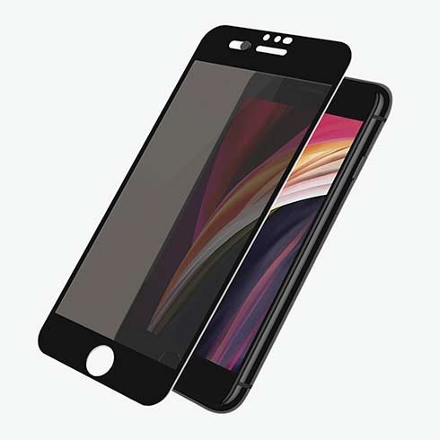 PanzerGlass ochranné sklo Privacy Camslider pre iPhone SE 2020/8/7/6 - Black Frame P2685