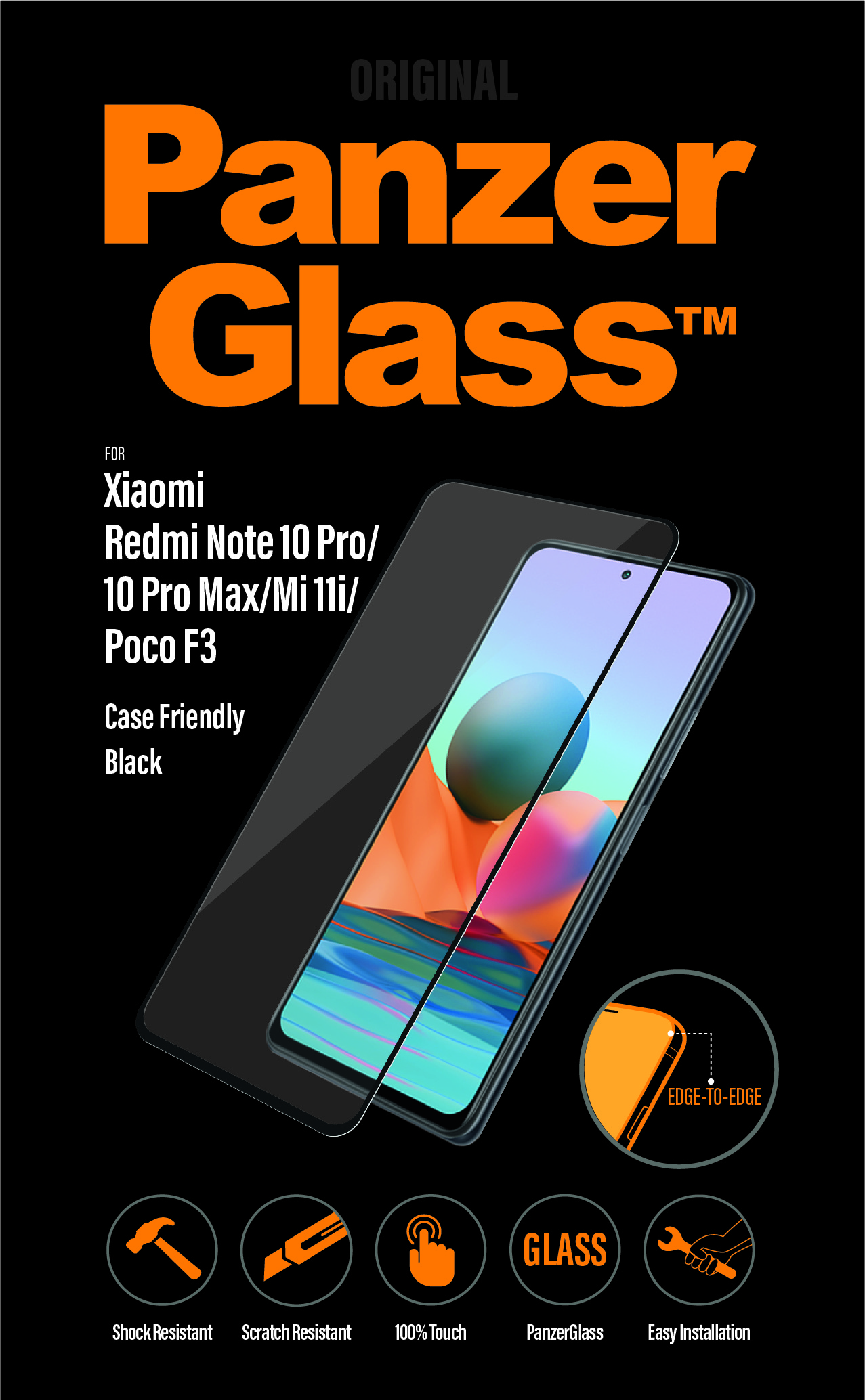 PanzerGlass - Tvrdené sklo Case Friendly pre Xiaomi Redmi Note 10 Pro/10 Pro Max/Mi 11i/Poco F3, čierna 8041