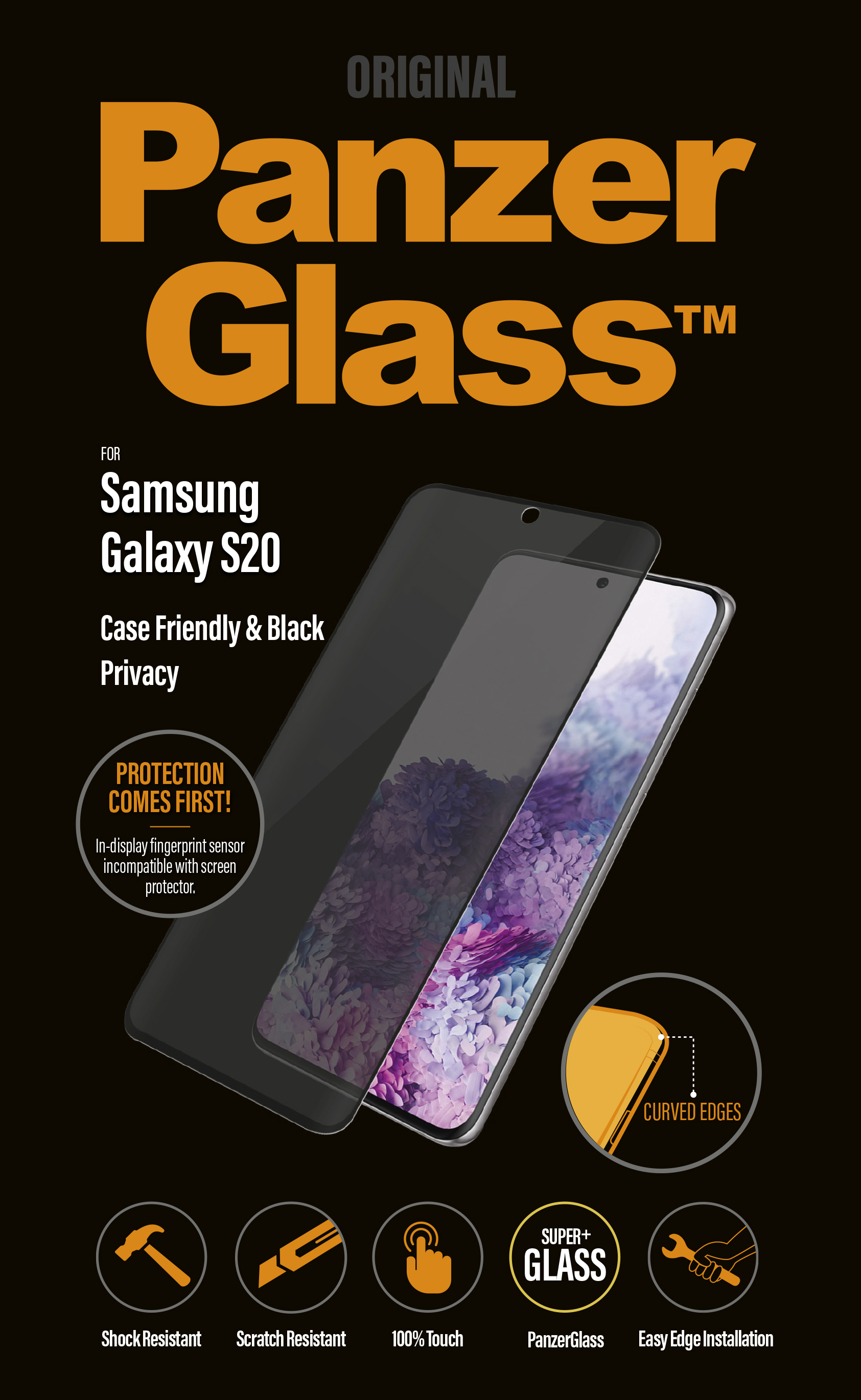 PanzerGlass - Tvrdené sklo Case Friendly Privacy pre Samsung Galaxy S20, čierna P7219