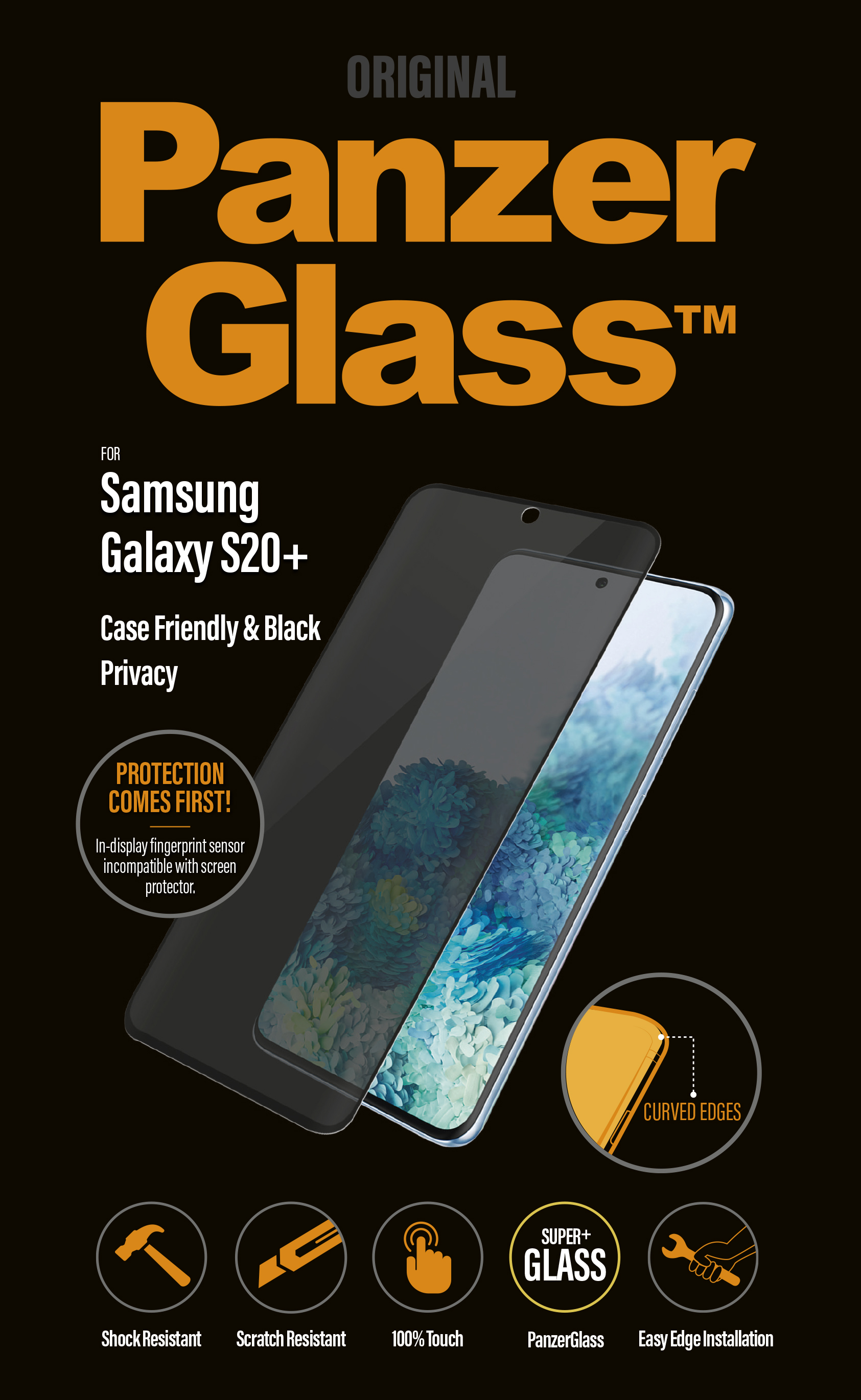 PanzerGlass - Tvrdené sklo Case Friendly Privacy pre Samsung Galaxy S20+, čierna P7220