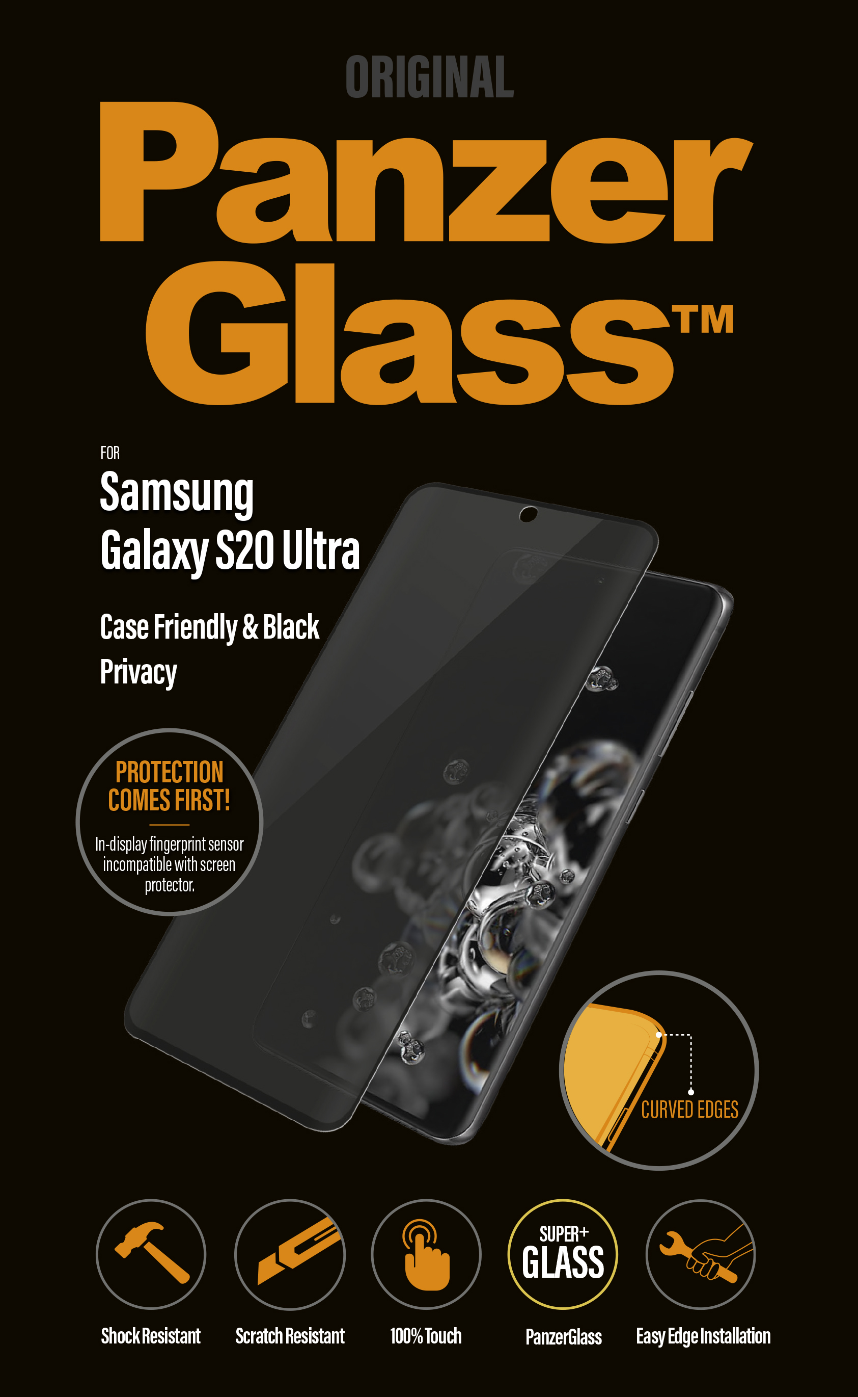 PanzerGlass - Tvrdené sklo Case Friendly Privacy pre Samsung Galaxy S20 Ultra, čierna P7221