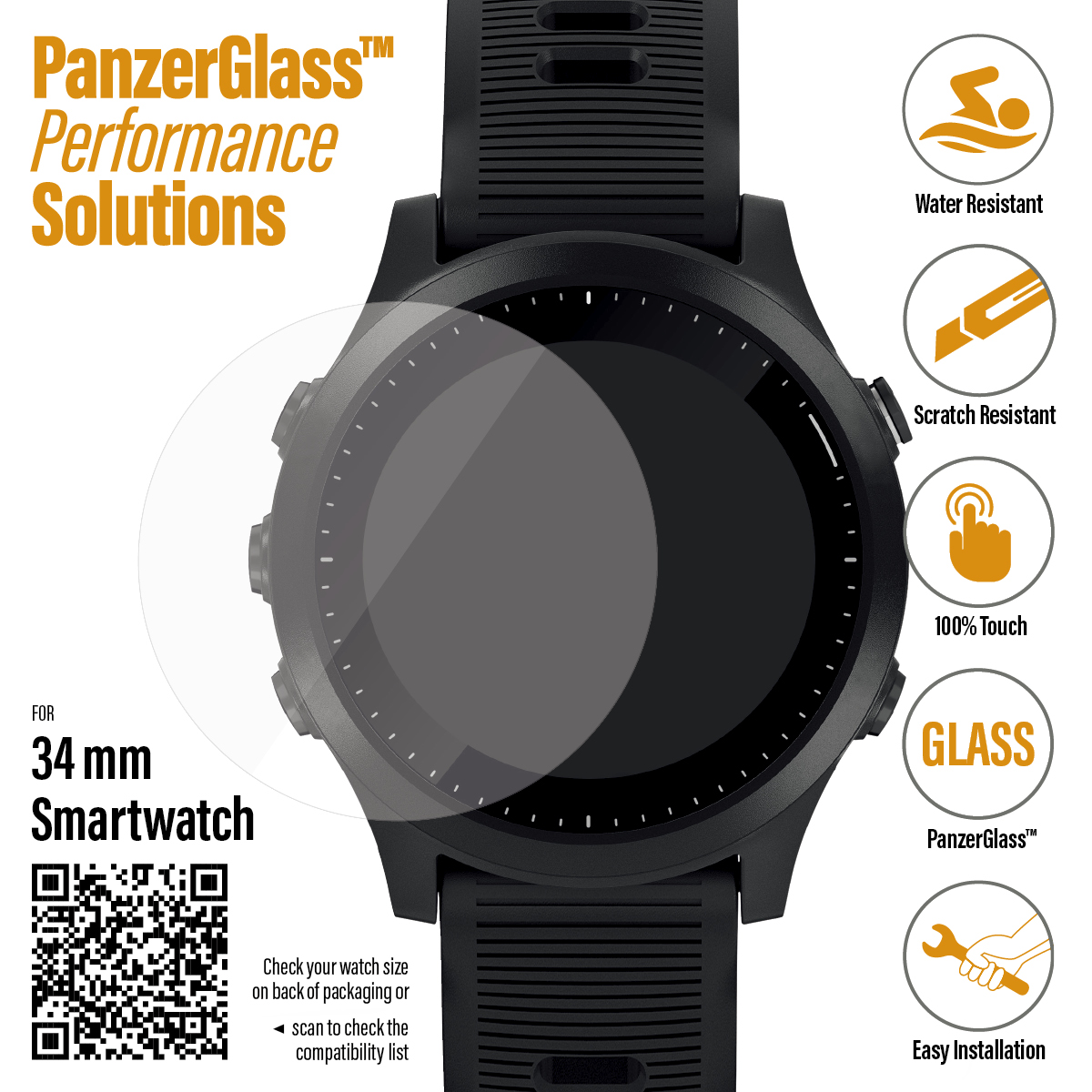 PanzerGlass - Tvrdené sklo Flat glass pre Garmin SmartWatch 34 mm, číra 5711724036064