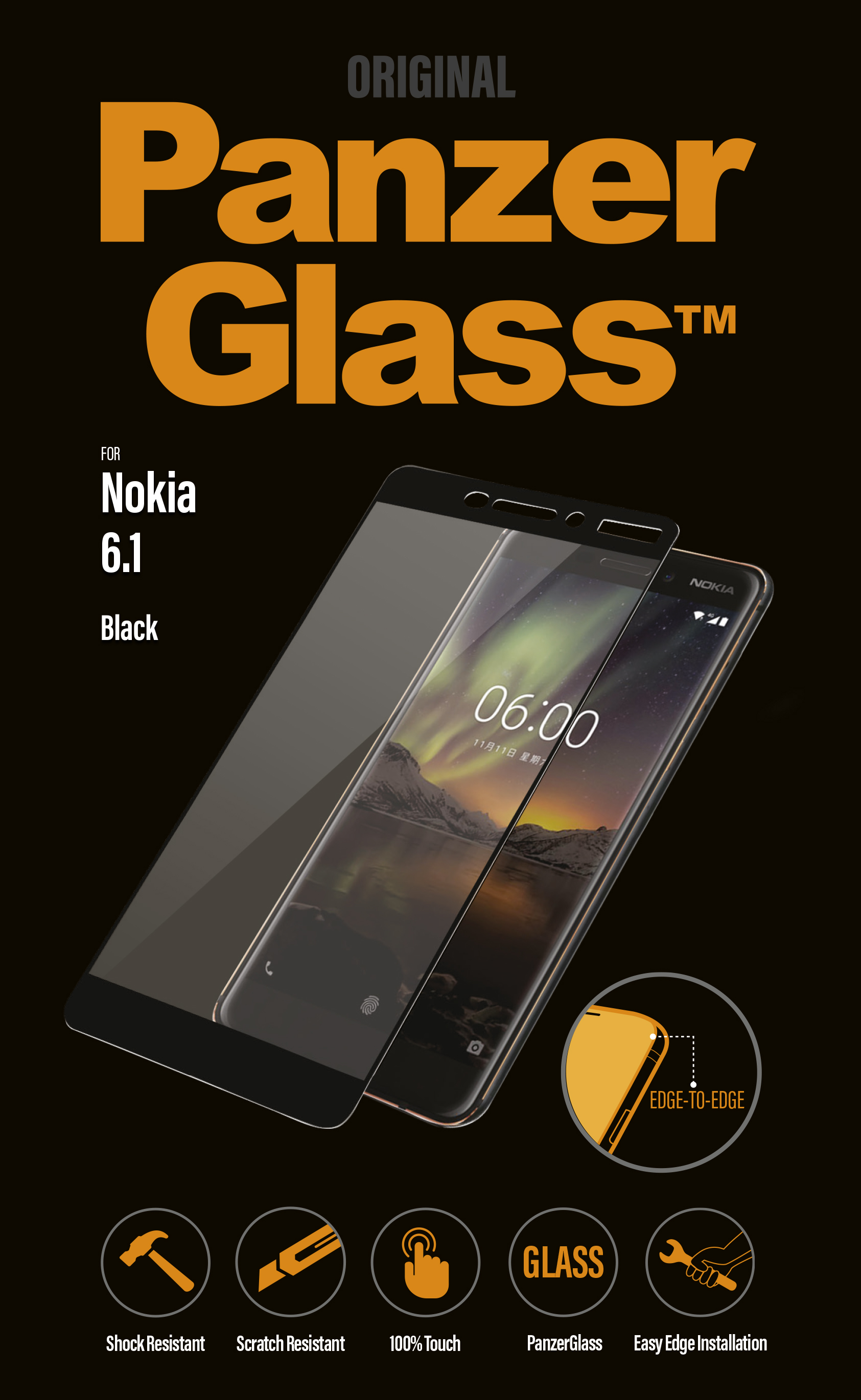 PanzerGlass - Tvrdené sklo pre Nokia 6 2018, čierna 6762