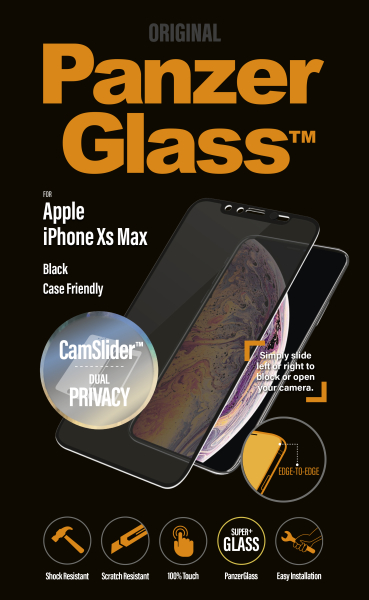 PanzerGlass - Tvrdené sklo Privacy, Case Friendly, CamSlider pre iPhone XS Max, čierna P2658