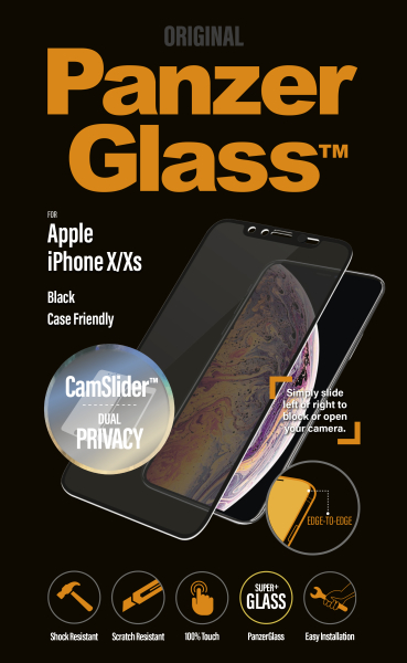 PanzerGlass - Tvrdené sklo Privacy, Case Friendly, CamSlider pre iPhone XS,X, čierna P2654