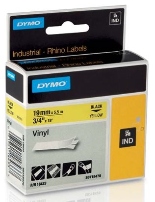 páska DYMO 18433 PROFI D1 RHINO Black On Yellow Vinyl Tape (19mm) S0718470