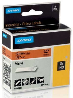 páska DYMO 18435 PROFI D1 RHINO Black On Orange Vinyl Tape (12mm) S0718490