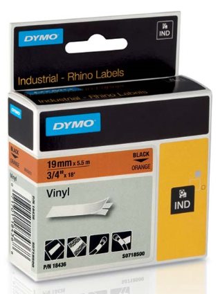 páska DYMO 18436 PROFI D1 RHINO Black On Orange Vinyl Tape (19mm) S0718500
