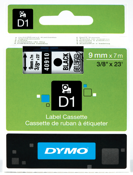 páska DYMO 40910 D1 Black On Transparent Tape (9mm) S0720670